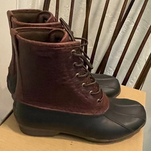 Sperry SALTWATER Amaretto Black Leather Duck Boots New Men's Shoes - Picture 5 of 11